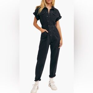 Free People Marci Black Denim Jumpsuit